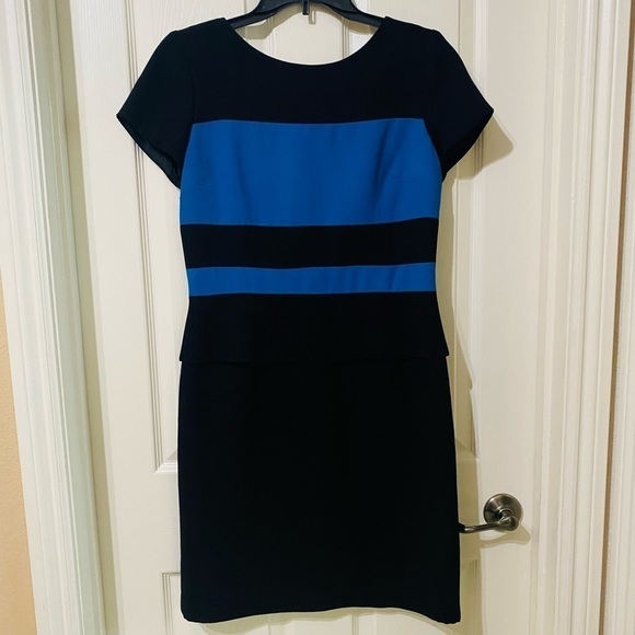 YL by Yair Womens Black and Blue Colorblock Retro Mock Two Piece Sheath Dress 8 - Picture 1 of 8